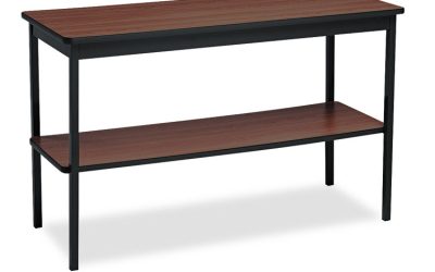 Utility Table With Bottom Shelf, Rectangular, 48w X 18d X 30h, Walnut/black