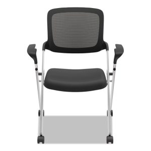 VL314 Mesh Back Nesting Chair, Supports Up to 250 lb, 19" Seat Height, Black Seat, Black Back, Silver Base