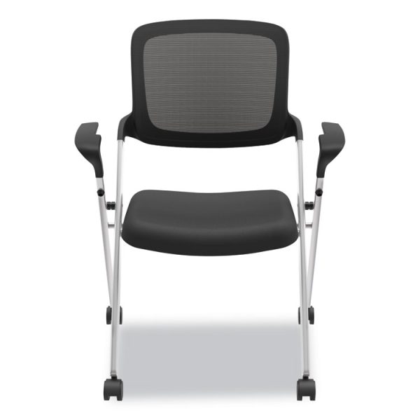 VL314 Mesh Back Nesting Chair, Supports Up to 250 lb, 19" Seat Height, Black Seat, Black Back, Silver Base - Image 2