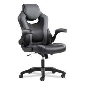 9-One-One High-Back Racing Style Chair With Flip-Up Arms, Supports Up To 225 Lb, Black Seat, Gray Back, Black Base