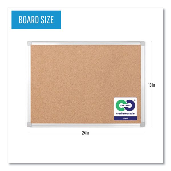 Earth Cork Board, 24 x 18, Tan Surface, Silver Aluminum Frame - Image 3