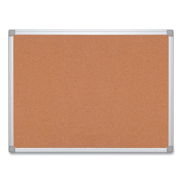 Earth Cork Board, 36 x 24, Tan Surface, Silver Aluminum Frame