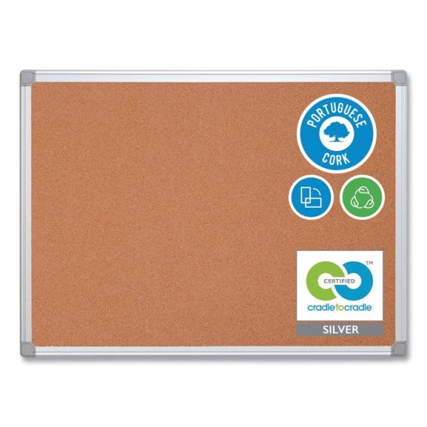 Earth Cork Board, 36 x 24, Tan Surface, Silver Aluminum Frame - Image 2