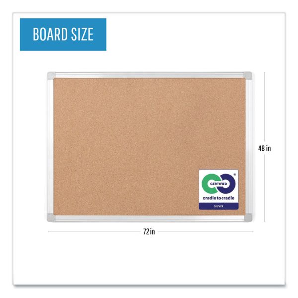 Earth Cork Board, 72 x 48, Tan Surface, Silver Aluminum Frame - Image 3