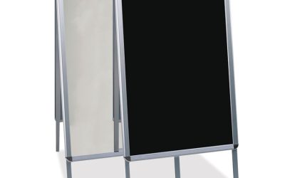 Wet Erase Board, Double Sided, 23 x 33, 42″ Tall, Black Surface, Silver Aluminum Frame