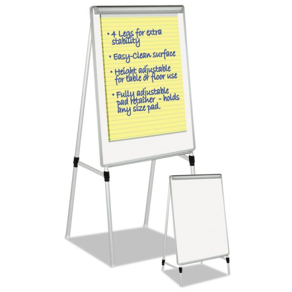 Silver Easy Clean Dry Erase Quad-Pod Presentation Easel, 45" to 79" High, Silver - Image 5