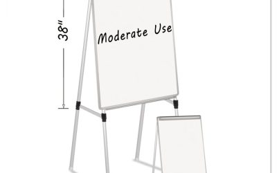 Silver Easy Clean Dry Erase Quad-Pod Presentation Easel, 45″ to 79″ High, Silver
