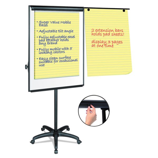 Silver Easy Clean Dry Erase Mobile Presentation Easel, 44" to 75.25" High - Image 4