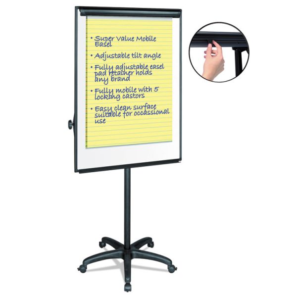 Silver Easy Clean Dry Erase Mobile Presentation Easel, 44" to 75.25" High - Image 3