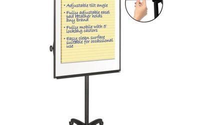 Silver Easy Clean Dry Erase Mobile Presentation Easel, 44″ to 75.25″ High