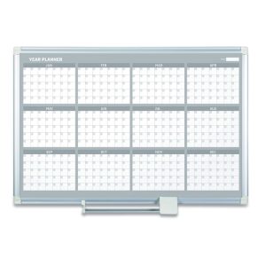 Magnetic Dry Erase Calendar Board, 12-Month, 48 x 36, White Surface, Silver Aluminum Frame