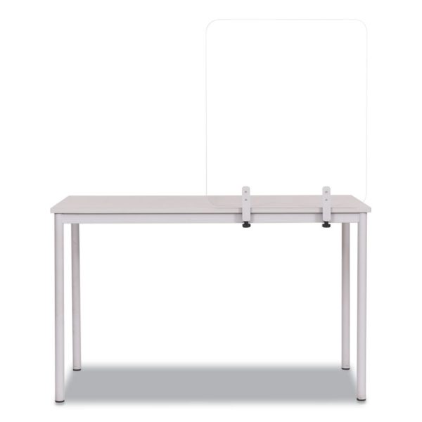 Protector Series Frameless Glass Desktop Divider, 35.4 X 0.16 X 35.4, Clear/aluminum