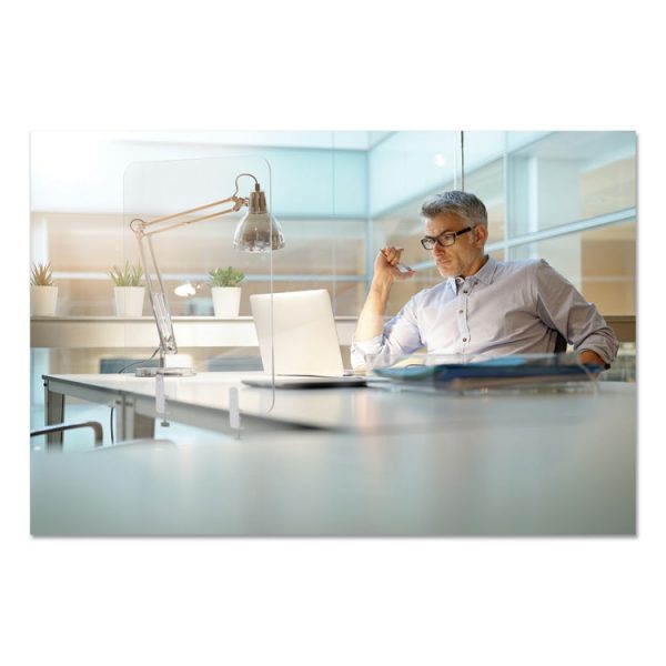 Protector Series Frameless Glass Desktop Divider, 35.4 X 0.16 X 35.4, Clear/aluminum - Image 2