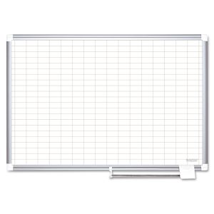 Gridded Magnetic Steel Dry Erase Planning Board, 1 x 2 Grid, 48 x 36, White Surface, Silver Aluminum Frame