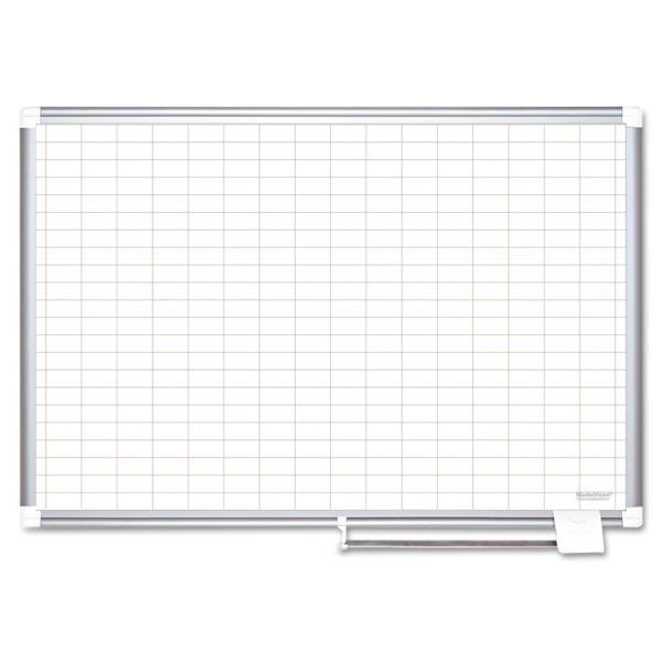 Gridded Magnetic Steel Dry Erase Planning Board, 1 x 2 Grid, 48 x 36, White Surface, Silver Aluminum Frame