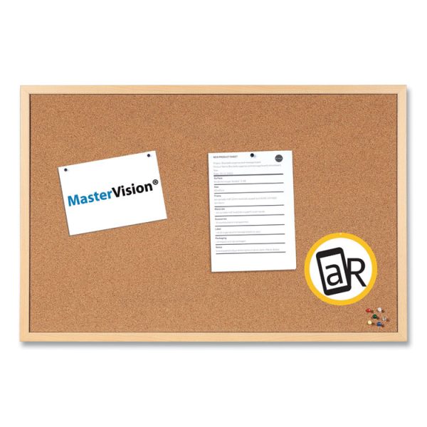 Value Cork Bulletin Board with Oak Frame, 24 x 36, Brown Surface, Oak Frame - Image 6