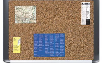 Tech Cork Board, 36 x 24, Tan Surface, Silver/Black Aluminum Frame