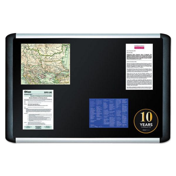 Soft-touch Bulletin Board, 48 x 36, Black Fabric Surface, Aluminum/Black Aluminum Frame - Image 2