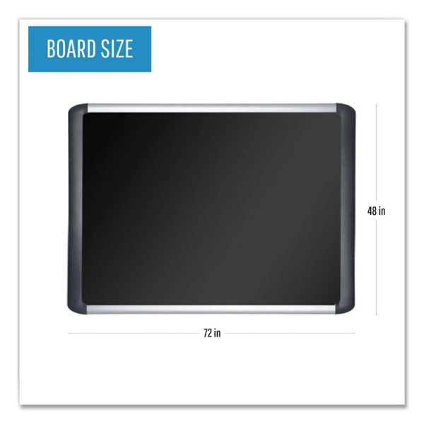 Soft-touch Bulletin Board, 72 x 48, Black Fabric Surface, Aluminum/Black Aluminum Frame - Image 2