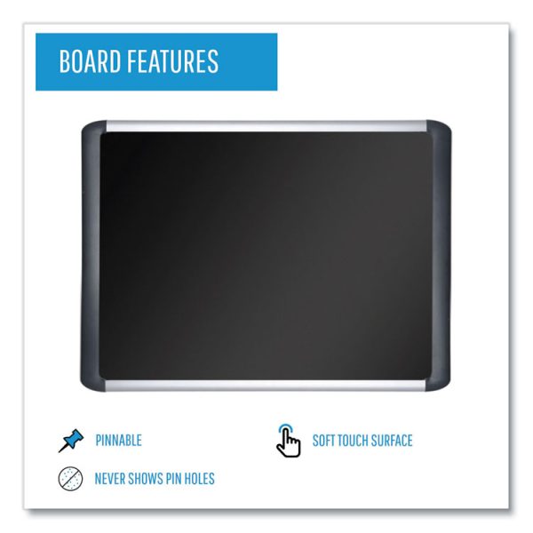 Soft-touch Bulletin Board, 72 x 48, Black Fabric Surface, Aluminum/Black Aluminum Frame - Image 3