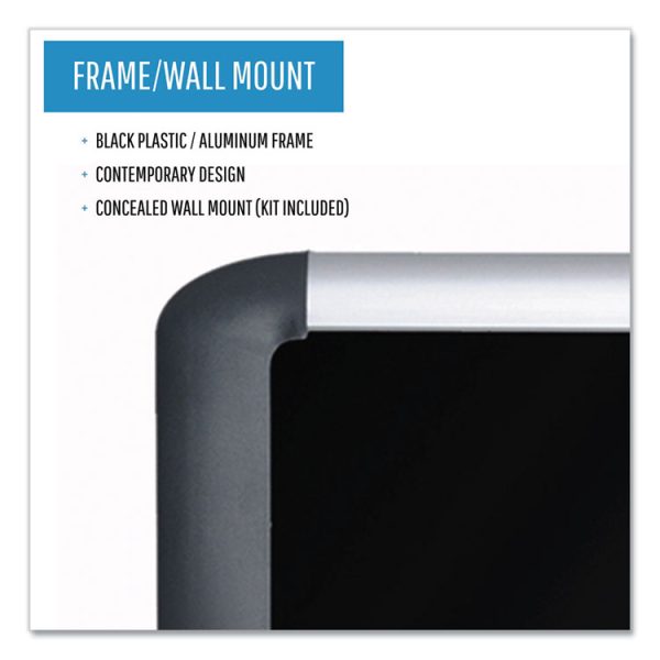 Soft-touch Bulletin Board, 72 x 48, Black Fabric Surface, Aluminum/Black Aluminum Frame - Image 4