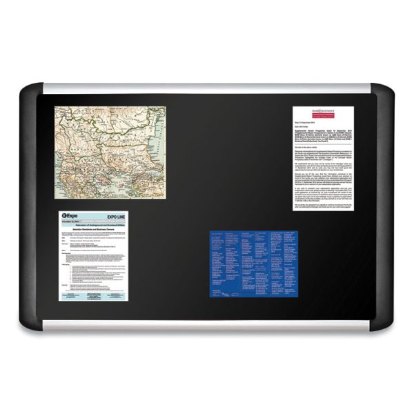 Soft-touch Bulletin Board, 72 x 48, Black Fabric Surface, Aluminum/Black Aluminum Frame - Image 7