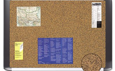 Tech Cork Board, 72 x 48, Tan Surface, Silver/Black Aluminum Frame