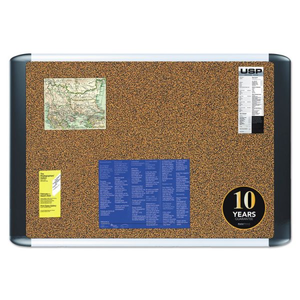 Tech Cork Board, 72 x 48, Tan Surface, Silver/Black Aluminum Frame - Image 2