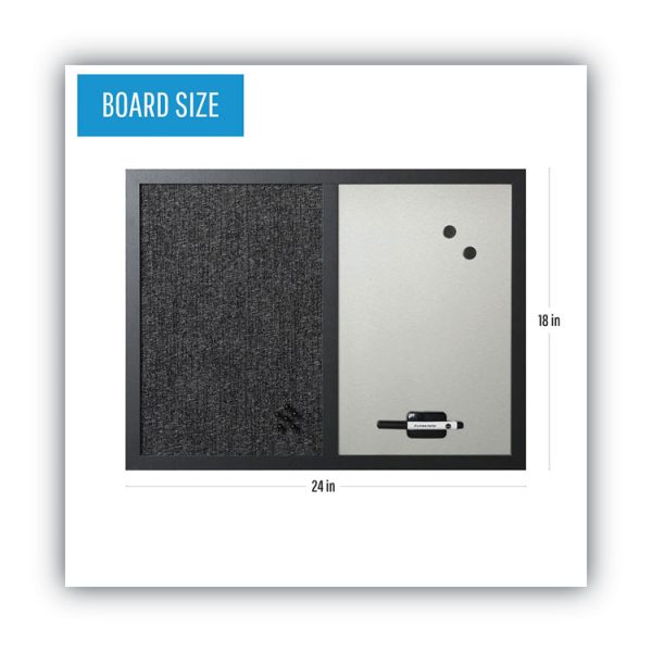 Designer Combo Fabric Bulletin/Dry Erase Board, 24 x 18, Charcoal/Gray Surface, Black MDF Wood Frame - Image 2