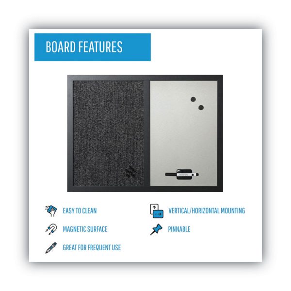 Designer Combo Fabric Bulletin/Dry Erase Board, 24 x 18, Charcoal/Gray Surface, Black MDF Wood Frame - Image 3