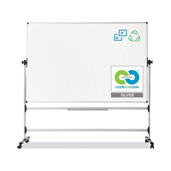 Earth Silver Easy Clean Mobile Revolver Dry Erase Boards, 48 x 70, White Surface, Silver Steel Frame - Image 2