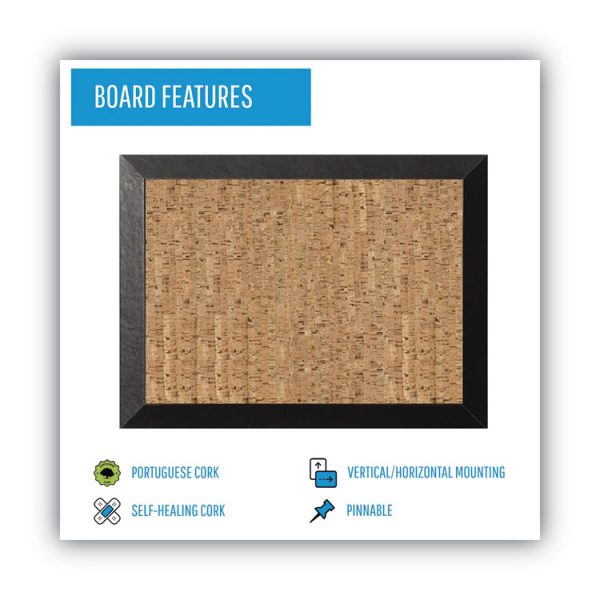 Natural Cork Bulletin Board, 36 x 24, Tan Surface, Black Wood Frame - Image 3