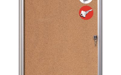 Slim-Line Enclosed Cork Bulletin Board, One Door, 28 x 38, Tan Surface, Aluminum Frame