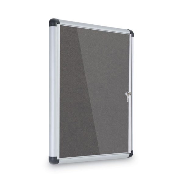 Slim-Line Enclosed Fabric Bulletin Board, One Door, 28 x 38, Gray Surface, Aluminum Frame - Image 4