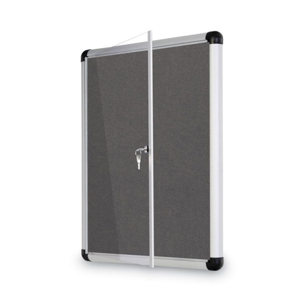 Slim-Line Enclosed Fabric Bulletin Board, One Door, 28 x 38, Gray Surface, Aluminum Frame - Image 6