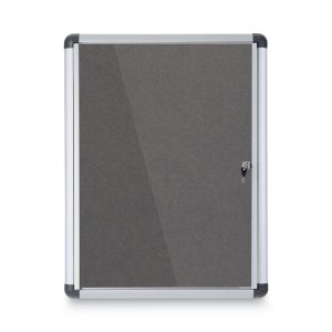 Slim-Line Enclosed Fabric Bulletin Board, One Door, 28 x 38, Gray Surface, Aluminum Frame