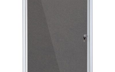 Slim-Line Enclosed Fabric Bulletin Board, One Door, 28 x 38, Gray Surface, Aluminum Frame