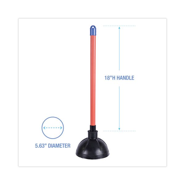 Toilet Plunger, 18" Plastic Handle, 5.63" Dia, Red/black, 6/carton - Image 2