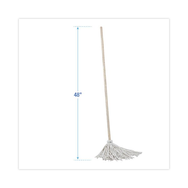 Handle/Deck Mops, #12 White Cotton Head, 48" Natural Wood Handle, 6/Pack - Image 2