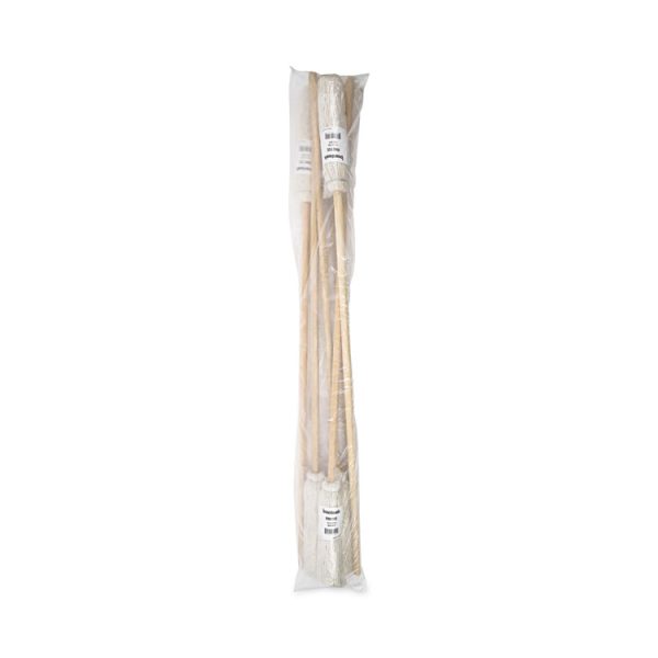 Handle/Deck Mops, #12 White Cotton Head, 48" Natural Wood Handle, 6/Pack - Image 5