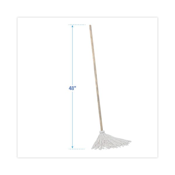 Handle/Deck Mops, #12 White Rayon Head, 48" Natural Wood Handle, 6/Pack - Image 2