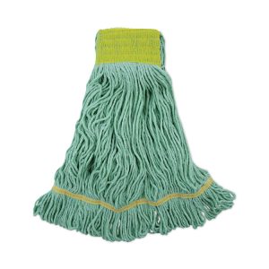 Ecomop Looped-End Mop Head, Recycled Fibers, Large Size, Green, 12/carton