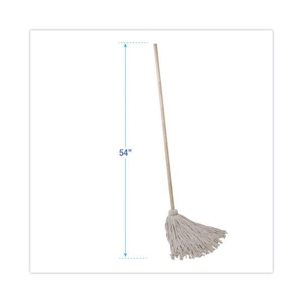 Handle/Deck Mops, #24 White Cotton Head, 54" Natural Wood Handle, 6/Pack - Image 2