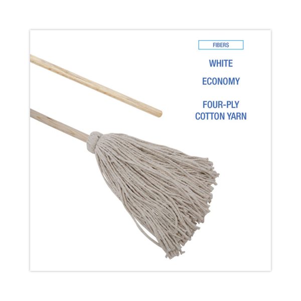 Handle/Deck Mops, #24 White Cotton Head, 54" Natural Wood Handle, 6/Pack - Image 4