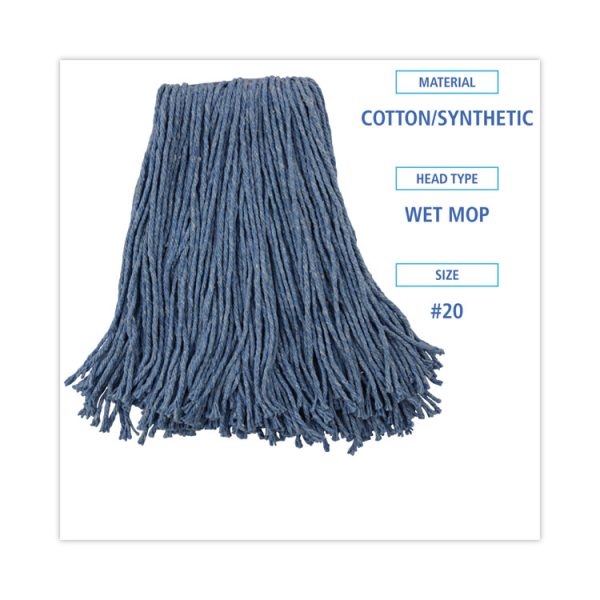 Mop Head, Standard Head, Cotton/synthetic Fiber, Cut-End, #20, Blue, 12/carton - Image 2