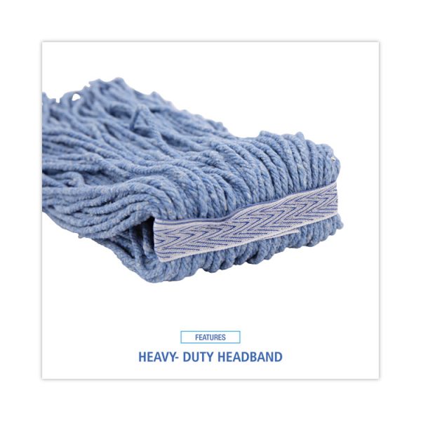 Mop Head, Standard Head, Cotton/synthetic Fiber, Cut-End, #20, Blue, 12/carton - Image 6