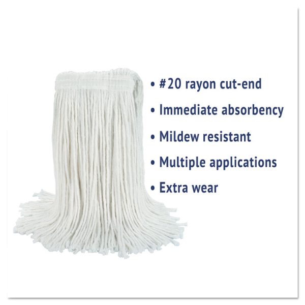 Cut-End Wet Mop Head, Rayon, No. 20, White, 12/carton - Image 3