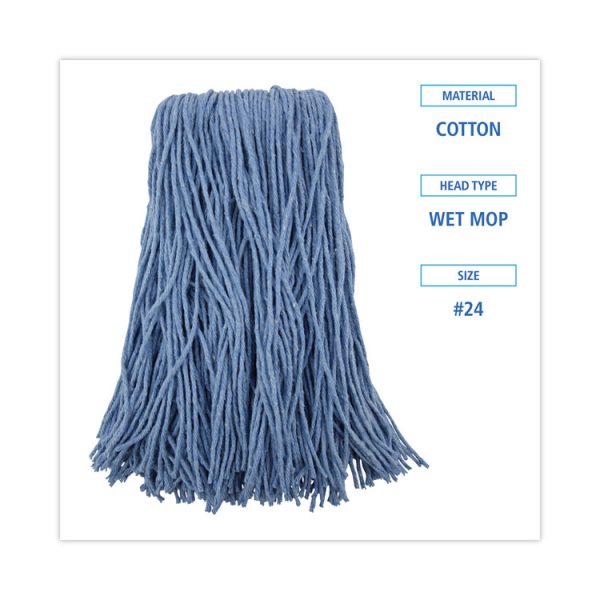 Mop Head, Standard Head, Cotton/synthetic Fiber, Cut-End, #24, Blue, 12/carton - Image 2