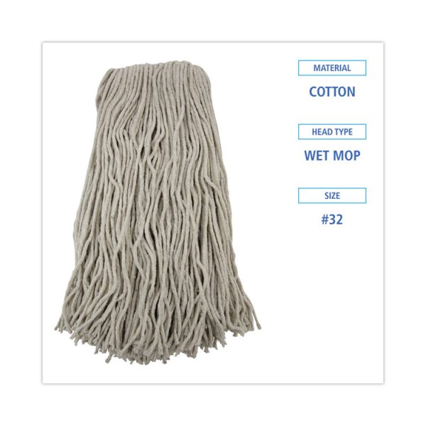 Cut-End Wet Mop Head, Cotton, No. 32, White, 12/carton - Image 2