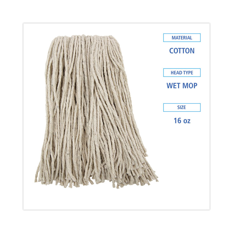 Premium Cut-End Wet Mop Heads, Cotton, 16oz, White, 12/carton - Image 2